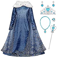 Los mejores  - YOSICIL Niñas Cosplay Vestido de Princesa Elsa con Capa Vestido de Frozen Manga Larga Vestido Largo Disfraz Azul Dulce…